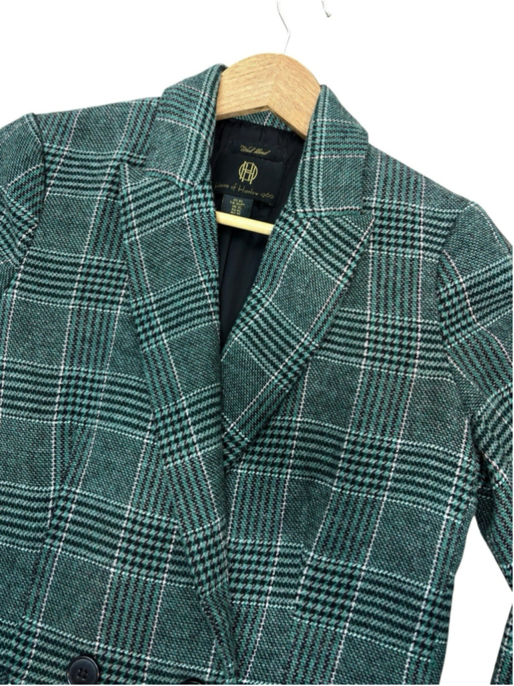 House of Harlow Blazer Jacket Green Tartan Plaid Double Breasted Wool XS - Picture 10 of 14